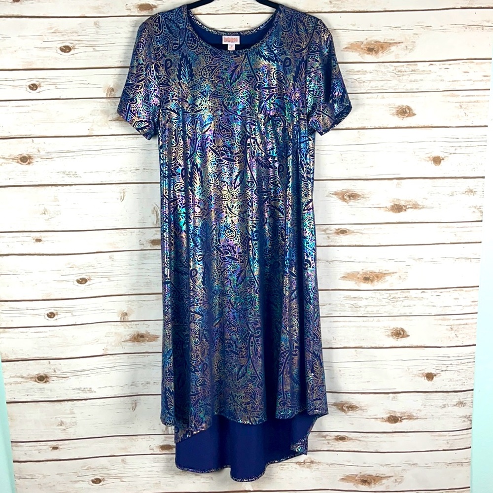 LuLaRoe Elegant Carly Dress! Blue Rainbow Metallic